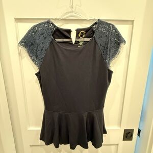 Elegant Black Lace Sleeve peplum Top